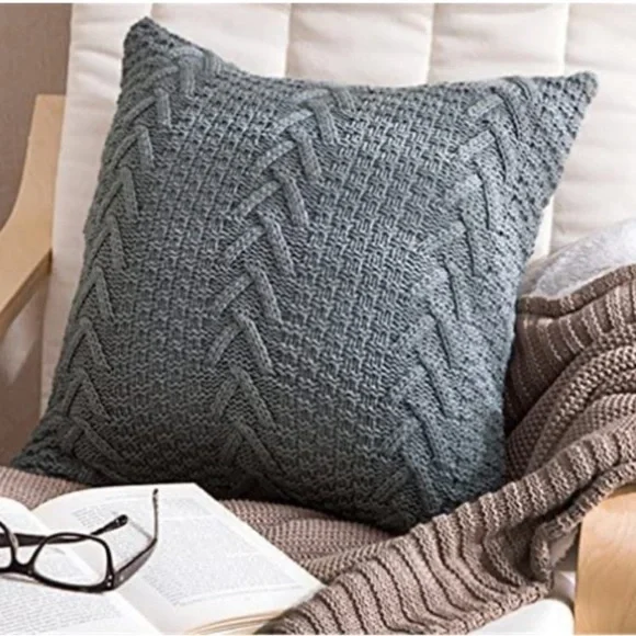 Dark Grey Textured Cozy Knit Chic Farmhouse Bohemian Trendy Throw Pillow Case - Picture 12 of 12